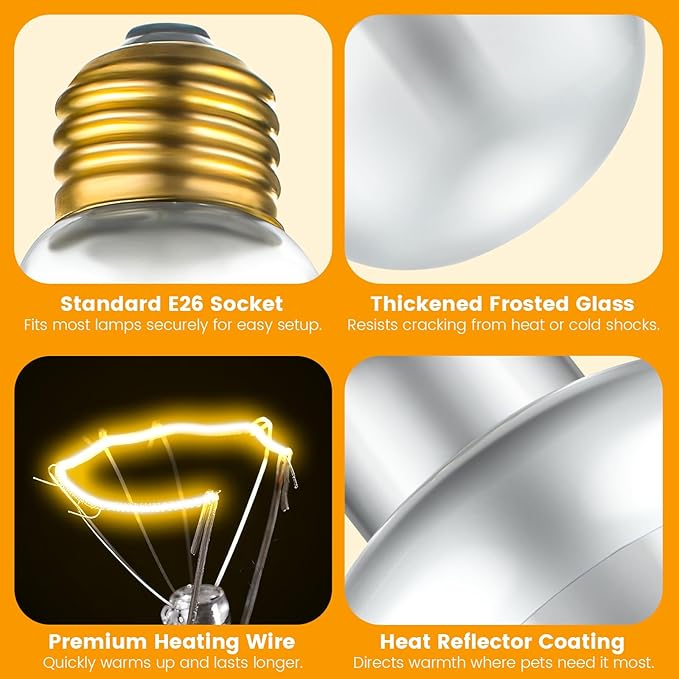 2-Pack 150W Reptile Heat Lamp Bulbs – UVA Daylight Basking Light for Bearded Dragons, Lizards, Turtles, E26 Base