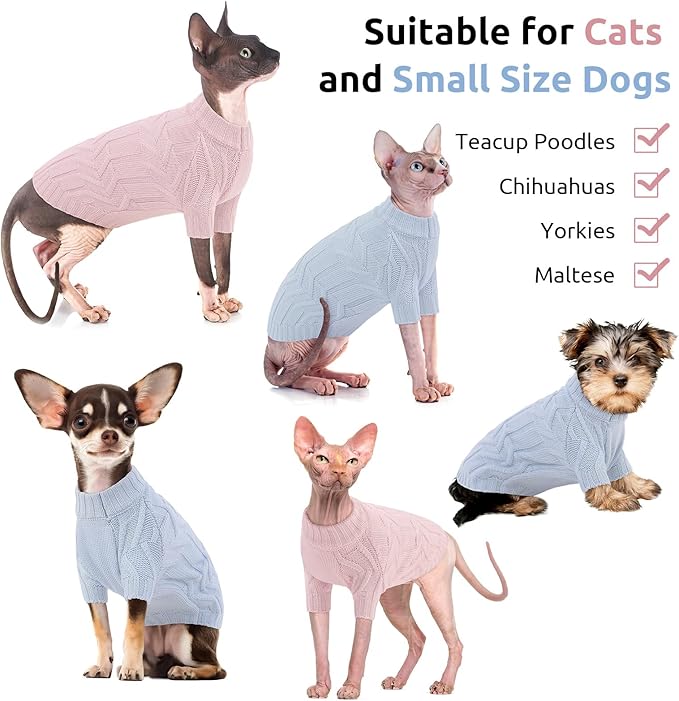 ASENKU Cat Sweater Soft Warm Puppy Clothes Knitwear for Kittens & Small Dogs, Thick Knitted Sweater for Sphynx Hairless Cats Teacup Chihuahua and Extra Small Dogs (Pink, S)