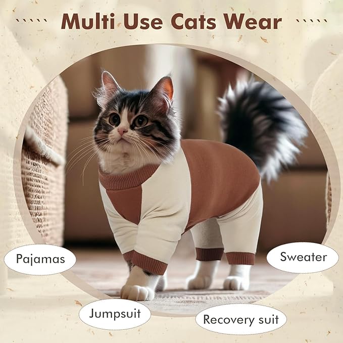 DENTRUN Cat Recovery Suit, Kitten Hair Sticky Onesie, Surgical Cone Alternative Shirts for Female Male Cat Recovery After Surgery, Cat Hair Spreading Prevent Clothes Pajama Apparel for Cats Only