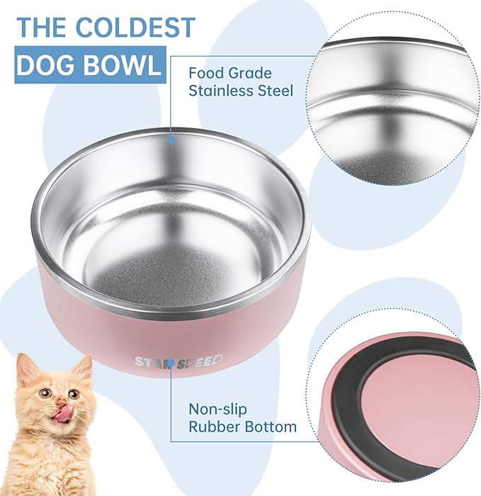 StarSpeed 42oz Stainless Steel Dog Bowls with Rubber Bottom Non-Slip Double Wall Metal Outdoor Dog Food and Water Bowls Weighted Insulated Pet Feeding Bowl for Small,Medium Sized Dogs or Cats