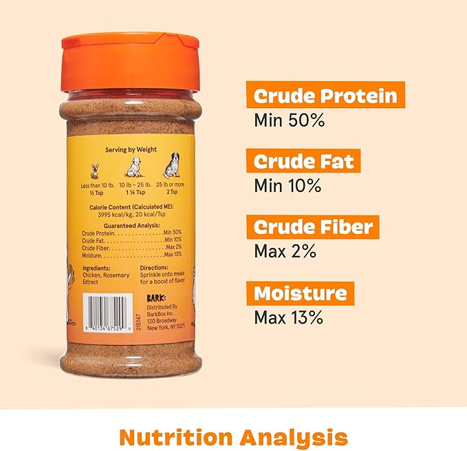 Barkbox Chicken Dog Treat Topper, High Protein Ingredients for All Breeds, Rosemary Extract for Large & Small Breeds, Elevate Dog Food Dining - Shake & Pour for Dog Bowls