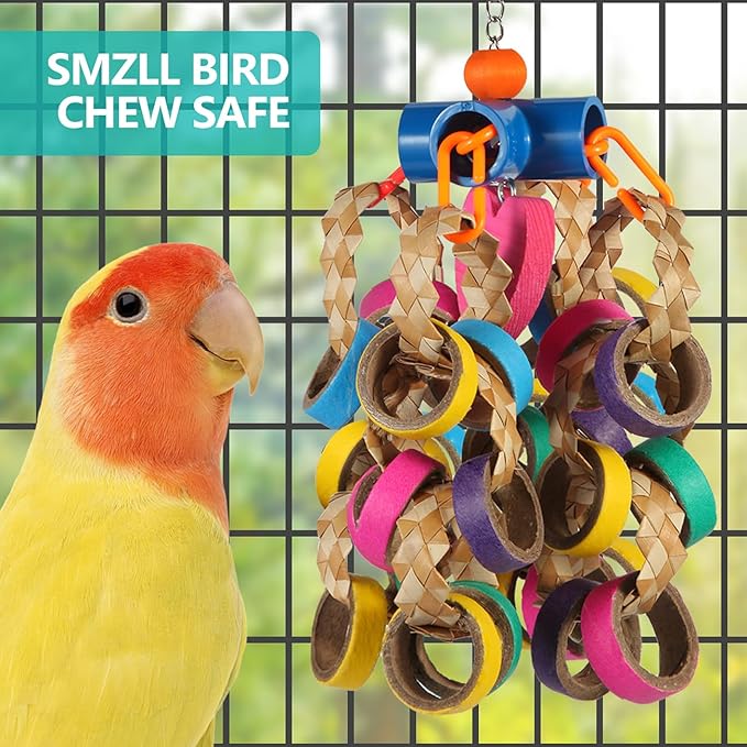 lovyoCoCo Bird Toys Conure Toys,Bird Parrot Foraging Shredder 24 Pcs Colorful Bagel Chewy Rings for Small Parrots Parakeets Conures Cockatiels Love Bird Cage Accessies (B)