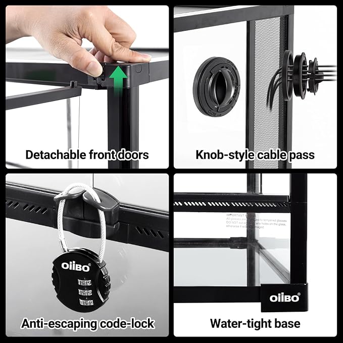 OIIBO Glass Reptile Terrarium, 32"x16"x16" Bearded Dragon Tank with One-Hand Opening Front Doors, Top and Front Ventilation, Reptile Lounge Habitat for Bearded Dragon Ball Python Snake Gecko