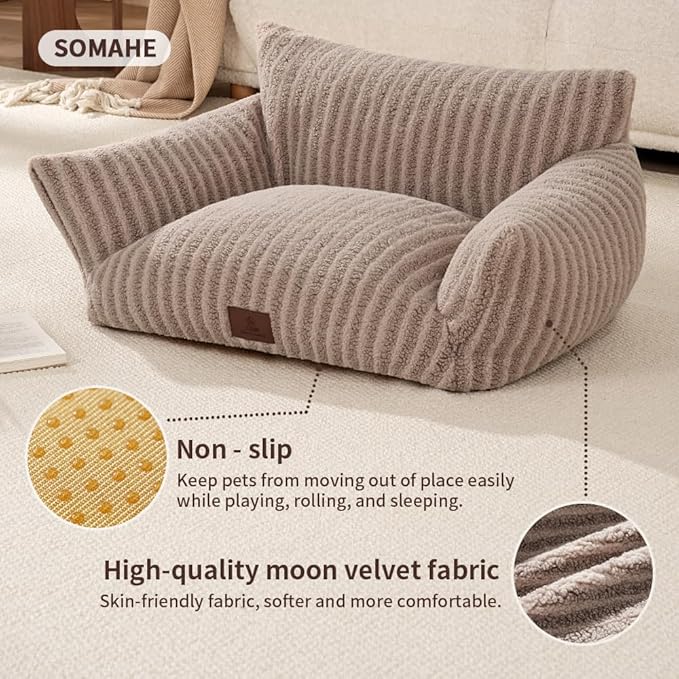 Cozy Couch for Cats Fluffy Pet Sofa with Premium Soft Fleece Fuzzy Cat Beds for Indoor Cat with Removable Washable Cover Supportive Pet Bed 24×18inch Blue