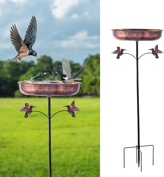 Small Metal Bird Bath for Outside, 10" Dia Bowl Bird Baths Feeder Bowl for Outdoors, Vintage Birdbaths Standing for Garden Patio Yard Lawn Decor (Bronze with bird)
