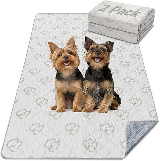 FXW Washable Pee Pads for Dogs, Puppy Pads with Super Absorbent, Specifically Designed for Potty Training, 75" × 30" Rectangle, Khaki, 2 Packs