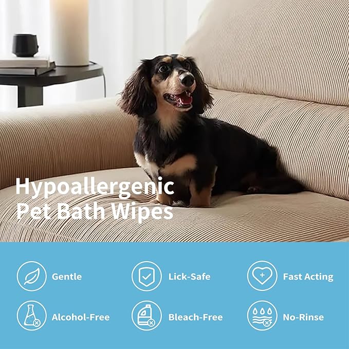 Hypoallergenic Pet Grooming Wipes for Dogs & Cats - Coconut Oil Cleaning & Deodorizing Bathing Wipes with Hydrating Formula for All Body Parts,Dog Cleaning Wipes Remove Odor (1 Pack)