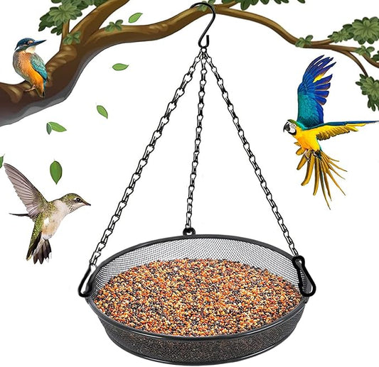 Hanging Bird Feeder, Birdfeeder Hanging for Garden Yard Outside Hanging Bird Feeder Tray - Metal Mesh Platform Feeders for Birds Outside Outdoors Hanging for Attracting Birds - Original