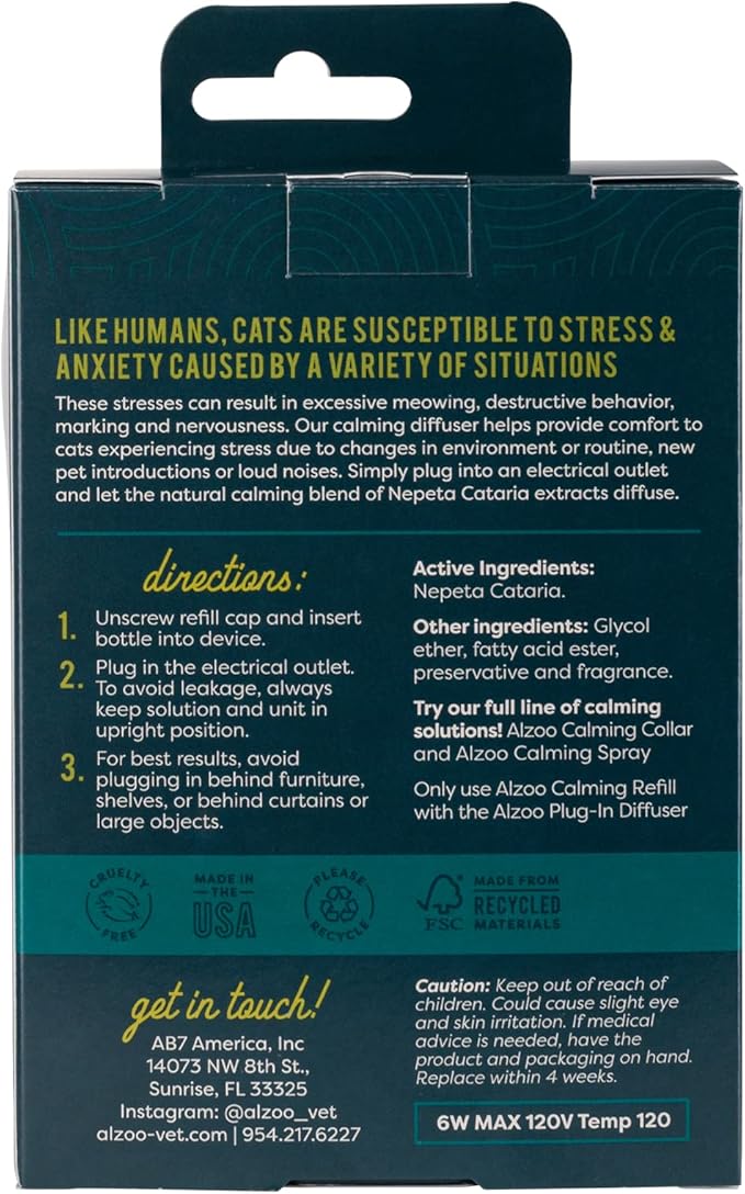 Calming Diffuser for Cats, Kit Includes 1 Plug-in Diffuser & 1 Refill, Helps Reduce Unwanted Stress-Induced Behavior, 100% Plant-Based Active Ingredients, Covers Up to 500 Sq. Ft, 1.52 Fl. Oz.