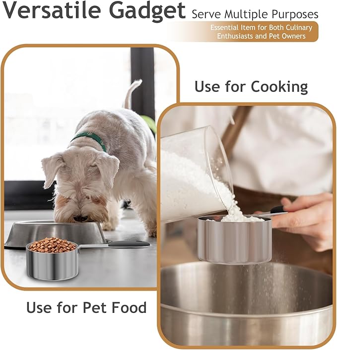 1PCS 3/4CUP(177ml) Dog Cat Food Scoop, Stainless Steel Measuring Cup, Metal Pet Scooper with Inner Precision Scale Measurement