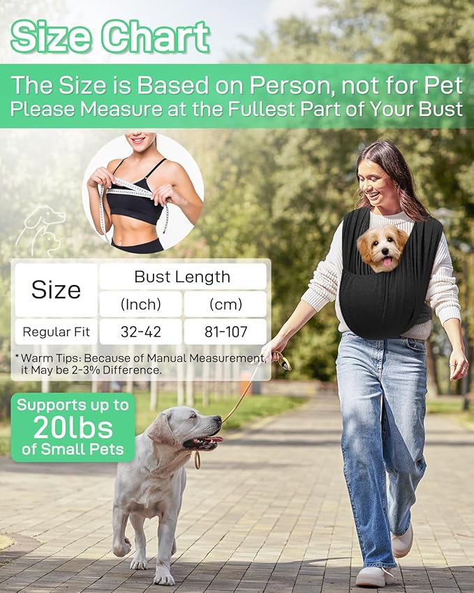 Dog Sling Swaddle Carrier Small Dog Cat Front Facing Carrier for Chest, Hands Free Puppy Carrying Sling Hold for Small Pet up to 13lbs, Adjustable Size, Reducing Back Stress (Black)
