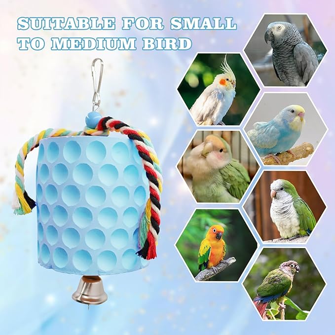 Bird Beak Grinding Stone, Parrot Chew Toys with Bells, Bird Toys, Cage Accessories for African Grey, Amazon Parrots, Budgies, Cockatiels, Lovebirds, Conures, Quakers, Small to Medium Birds