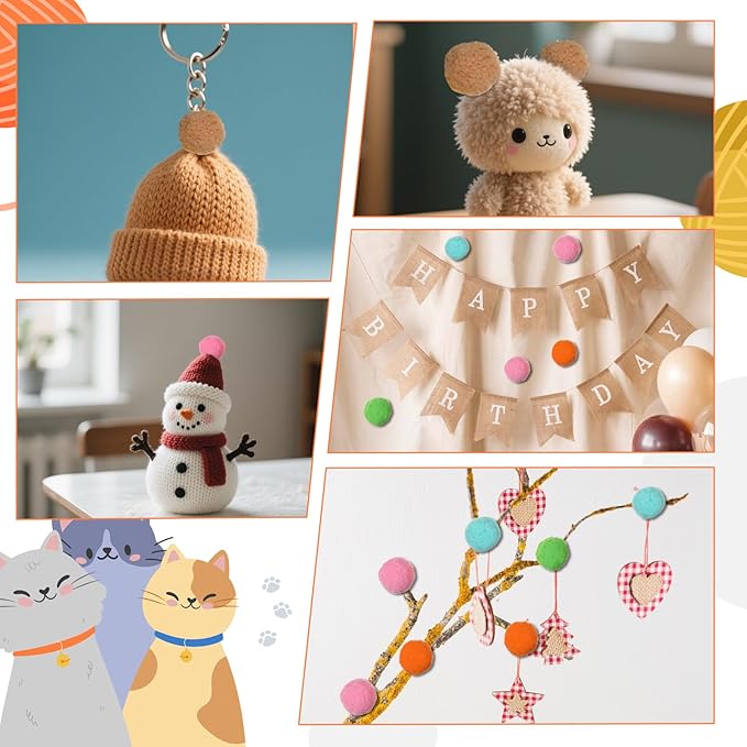 20Pcs 1.6" Cat Toy Balls, Soft Kitten Pom Pom Toys, Plush Interactive Playing Quiet Ball Cats Favorite Toy, DIY Craft Decorations, Training and Sensory Enrichment