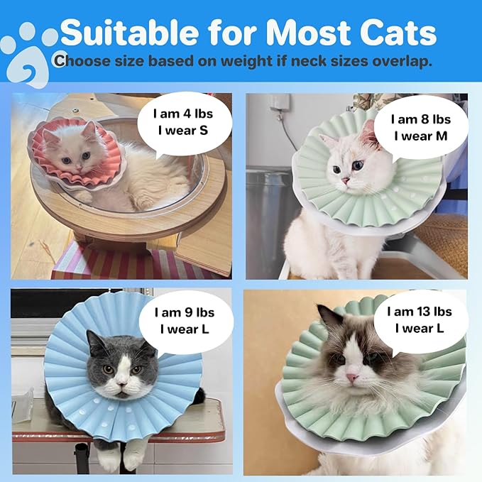 Soft Cat Cone Collar for Cats– Adjustable Lightweight Recovery E-Collar to Stop Licking, Scratching & Biting After Surgery, Comfortable Wound Healing Cone Alternative (Blue, M)
