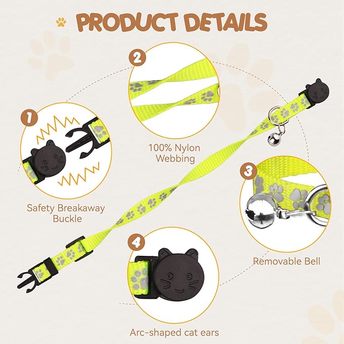 16 PCS Breakaway Cat Collars with Bells Reflective Cat Collar Safety Nylon Kitten Collars Cat Collars for Girl Boy Cats(7.5"-12.6")