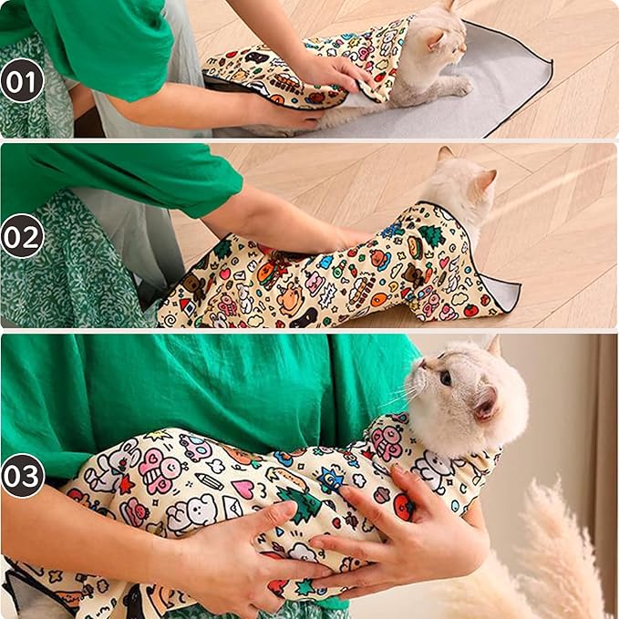 27.6'' Cat Grooming Wrap Cat Wrap for Cutting Nails, Anti-Escape Cat Restraint Wraps for Medicine Nail Clipping Ear Cleaning, Self-Adherent Cat Swaddle Wrap with Nail Clipper - Within 15lbs
