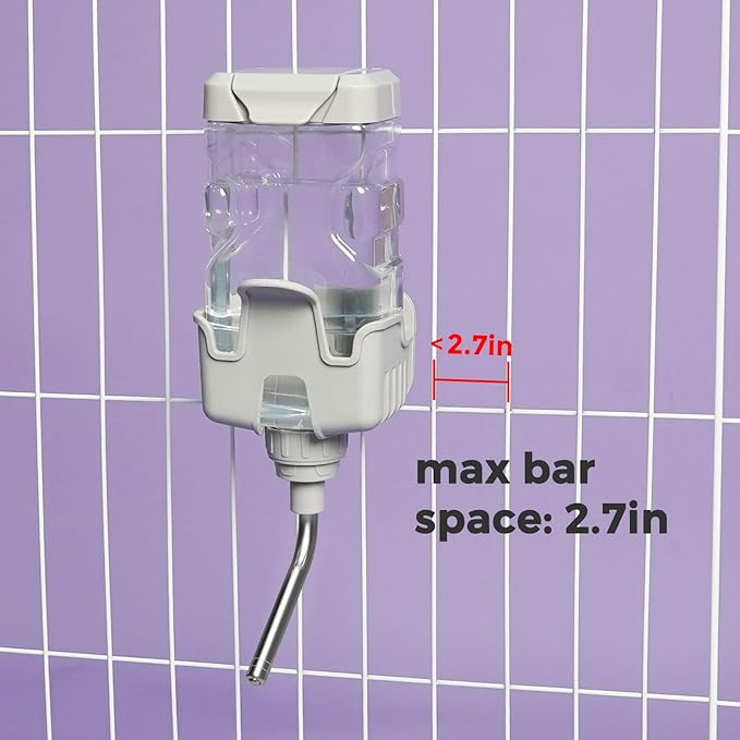 Vannon Small Animal Water Dispenser for Cage, 25oz Auto Feeding Crate Water Bottle for Rabbit, Chinchilla, Ferret, Guinea Pig, Squirrel, Hedgehog, Pet Nozzle Diameter: 10mm, BPA Free, Grey