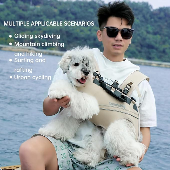 Dog Backpack Carrier for Large Dogs - Hands-Free Pet Travel Pack with 6-Point Safety System, Waterproof & Reflective Design for Motorcycle, Hiking, Surfing (Khaki Color, Small)