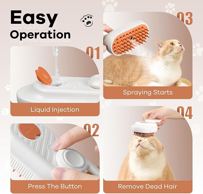 Cat Steam Brush for Shedding, 4 in 1 Rechargeable Steam Brush for Cats and Dogs, Anti-Static, Massage, Cleaning, Shedding & Combing All In One! (white)