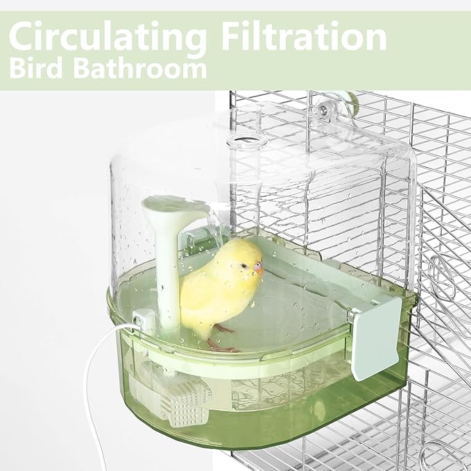 Automatic Bird Baths for Cage – Indoor Parakeet Bath with Pump, Bird Shower with 2 Modes Running Water, Bird Cage Accessory for Pet Birds Conure Budgies Cockatiels Lovebird(Green)