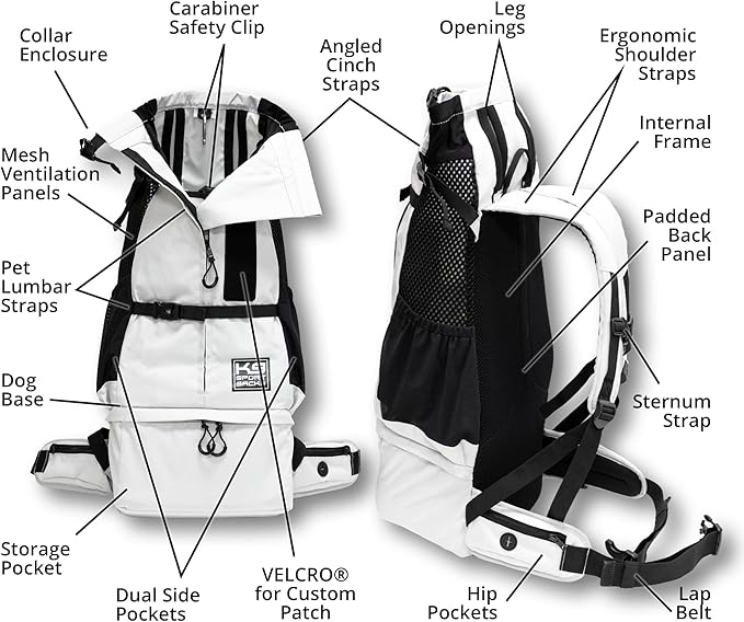 K9 Sport Sack Knavigate - X-Small, Lunar Rock - Ideal for Dogs with 9-12” Back Length - Adjustable, Backpack-Style Carrier with Internal Frame & Padded Hip Belt