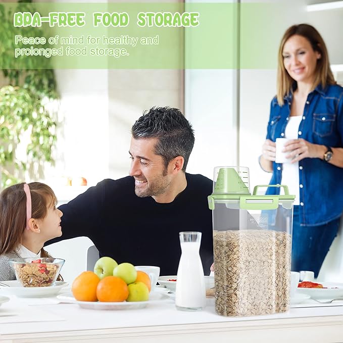 TBMax Small Rice Storage Container -5 Lbs Cereal Dispenser with Measuring Cup, Airtight Dry Food Container Bin for Kitchen Pantry Storage Organization -Green