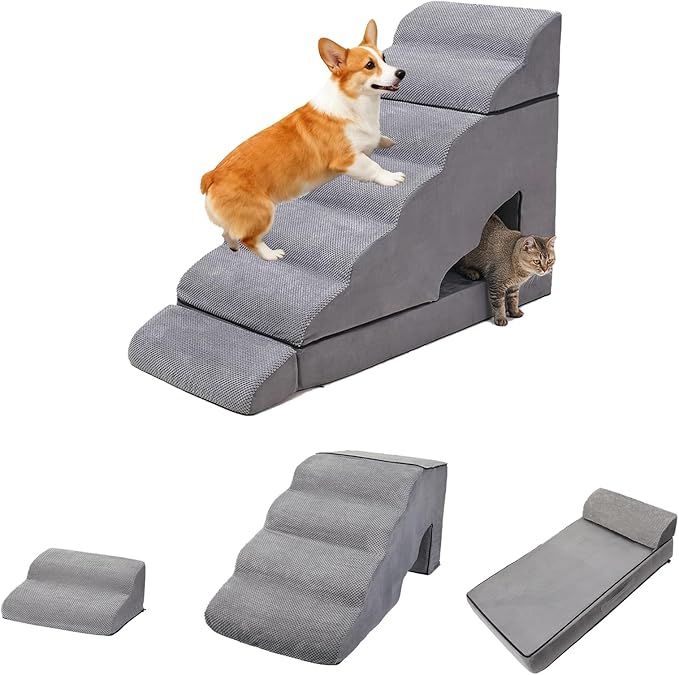 Dog Stairs & Steps for High Beds 30-36 inches High Tall, LitaiL Pet Stairs/Steps for High Beds 34 inch High for Small Large Dogs, Non-Slip 7 Steps Dog Ramps for Old Dogs/Cats