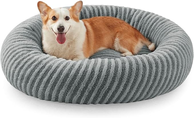 MIXJOY Dog Beds Large Sized Dogs, Washable Dogs Bed with Removable Cover, Cozy Donut Dog Ded Fluffy Plush Faux Fur Pet Bed with Anti-Slip Bottom, 36"x36"x10", Grey
