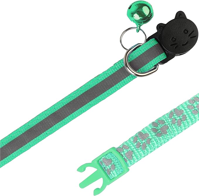 BANMODER 2 Pack Reflective Cat Collar Breakaway with Bell,Personalized Kitten Collars,Adjustable Safety Buckle Collar for Male Cats Girls & Boys (Dark Green)