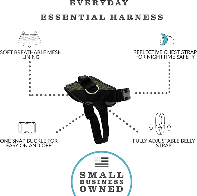 ShawnCo Essential Dog Harness, No-Pull Pet Vest with 3 Leash Clips, No Choke, Reflective, Adjustable and Padded, for Easy Walking and Training for Small, Medium and Large Dogs (Military Camo, XL)