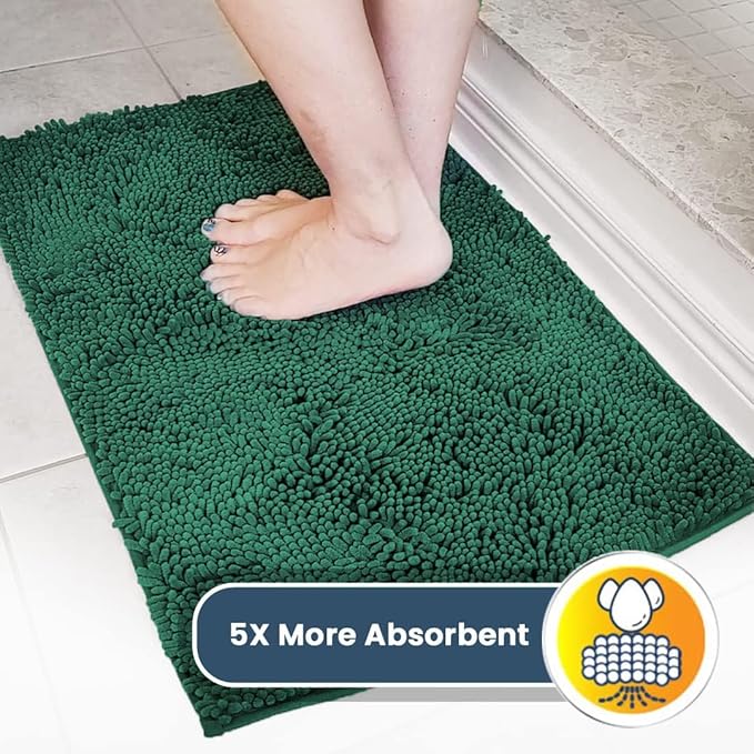 Muddy Mat® AS-SEEN-ON-TV Highly Absorbent Microfiber Door Mat and Pet Rug, Non Slip Thick Washable Area and Bath Mat Soft Chenille for Kitchen Bedroom Indoor and Outdoor - Dark Green 36" x 120"