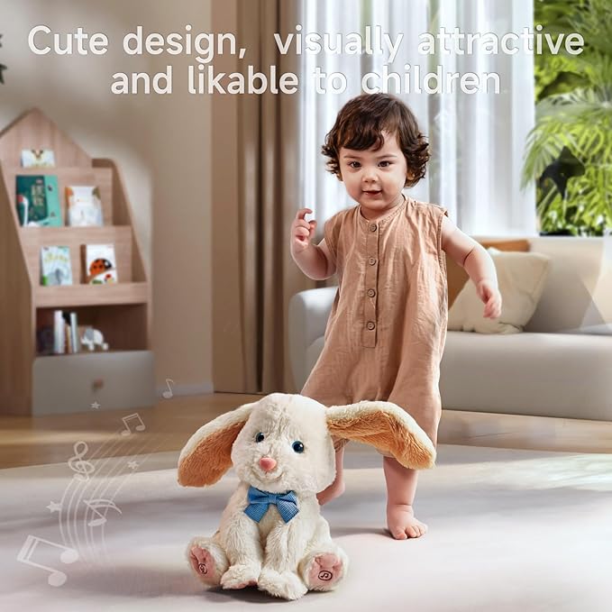 TUMAMA Bunny Stuffed Animal - Musical Stuffed Animal with Moving Ears, Features Singing, Recording, Repeating for Toddlers, Interactive Stuffed Bunny Plush Gift Toys for Boys and Girls