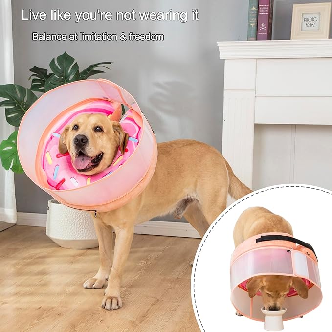 Inflatable Dog Cone Collar with Enhanced Anti-Licking, Soft Neck Donut for Dogs Cats, Recovery Pet Cone Collar After Surgery for Large Medium Small Dogs (Donut Pink2, Medium)