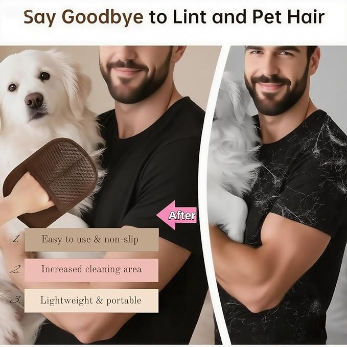 2Pcs Pet Hair Removal Gloves for Dogs and Cats, 2025 Upgraded Electrostatic Magic Hair Remover Glove,Reusable for Couch, Car Seat, Clothing, Carpet, Furniture & Bed Sheets(Brown)