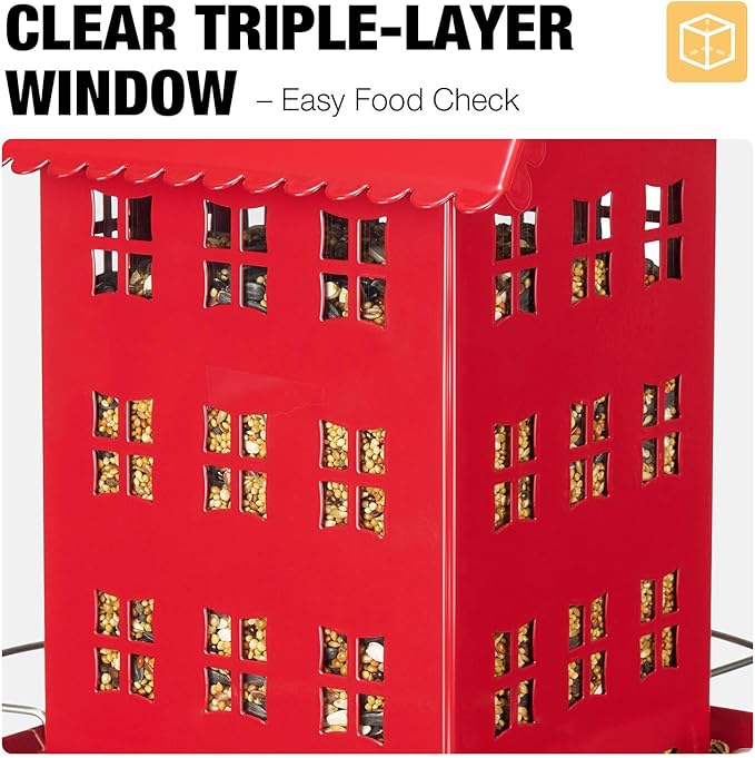 Veehoo Bird House Feeder for Outdoors Hanging, Metal Wild Finch Feeders for Outside, Outdoor Cardinal Birdfeeder Decorative Unique for Mixed Seed, Red