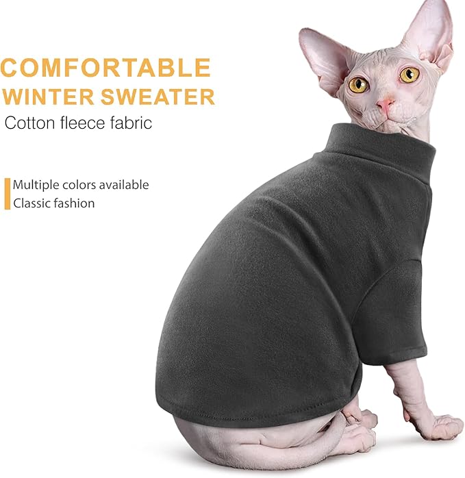 Idepet Sphynx Cats Sweater 2 Pack,Turtleneck Hairless Cat Shirt Soft and Warm Kitten Clothes with Sleeves Pullover Pet Winter Pajamas Jumpsuit for Cat Puppy (Black&Purple, Small)