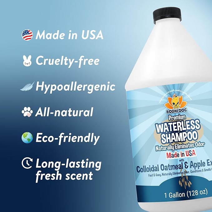 Bodhi Dog Waterless Shampoo - Natural Dry Shampoo for Dogs & Cats - Neutralizes Pet Odor - No Rinse Required - Made of Natural Extracts - Safe for Sensitive Skin - Oatmeal & Apple (1 Gallon)