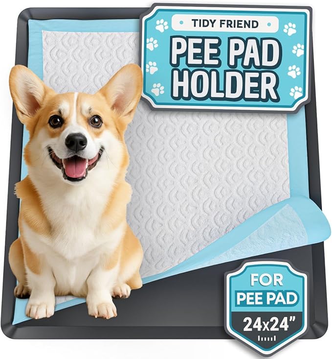 TidyFriend Dog Pee Pad Holder Tray Fits for 24” x 24” Wee Wee Pee Pads - Stable Grip, Raised Edges, Quick-Wipe Silicone Surface Dog Potty Tray Holder for Indoor Flooring Protection (Black)