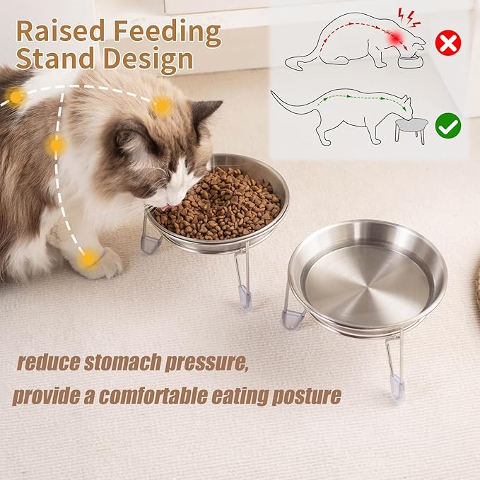 Elevated Cat Bowls,6.7" Extra Wide Raised Stainless Steel Cat Food Bowls with Anti-Slip Metal Stand Whisker Friendly Water Dishes for Indoor Cats and Small Dogs-1pack