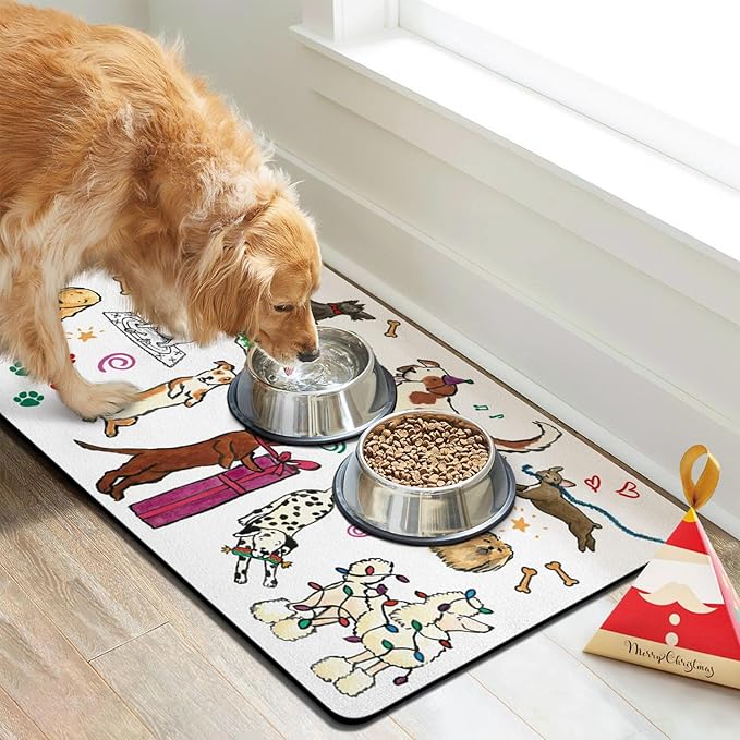 Absorbent Pet Mats for Food & Water, Quick Dry Non-Slip Cat & Dog Accessories