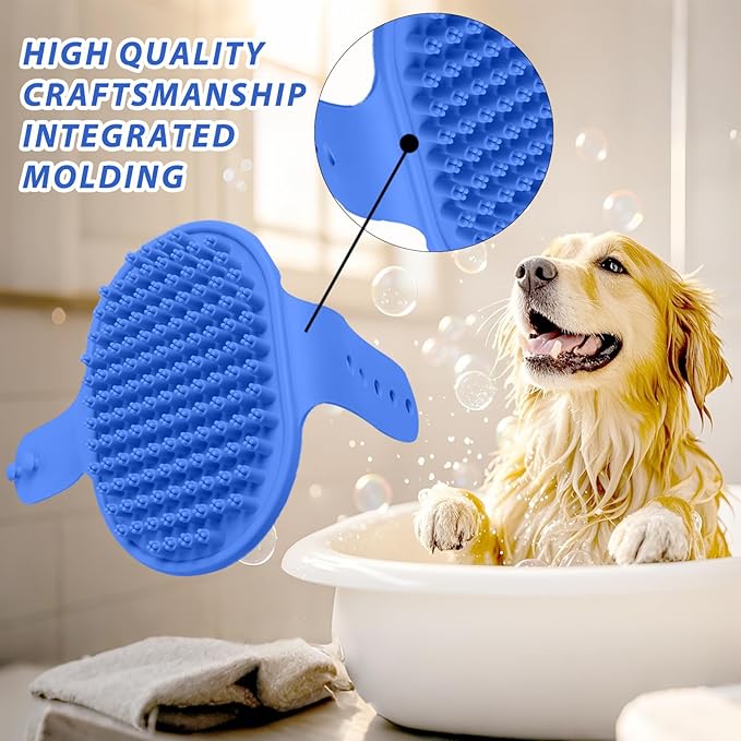 Ultra-Soft Pet Grooming Brush with Adjustable Ring - Ideal for Dogs & Cats of All Hair Types - Bath, Shower & Massage Tool (Blue, 1-Pack)