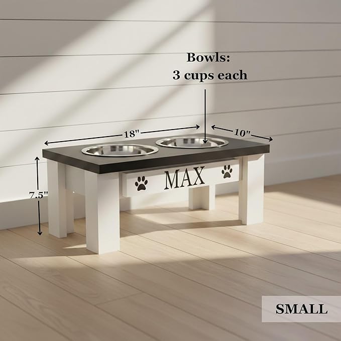 GrooveThis Woodshop Luxury Pet Feeder - Elevated Stand with Stainless Steel Bowls for Small Dogs & Cats, Anti-Slip, Easy Clean, Chic & Durable Design (Small, Black)