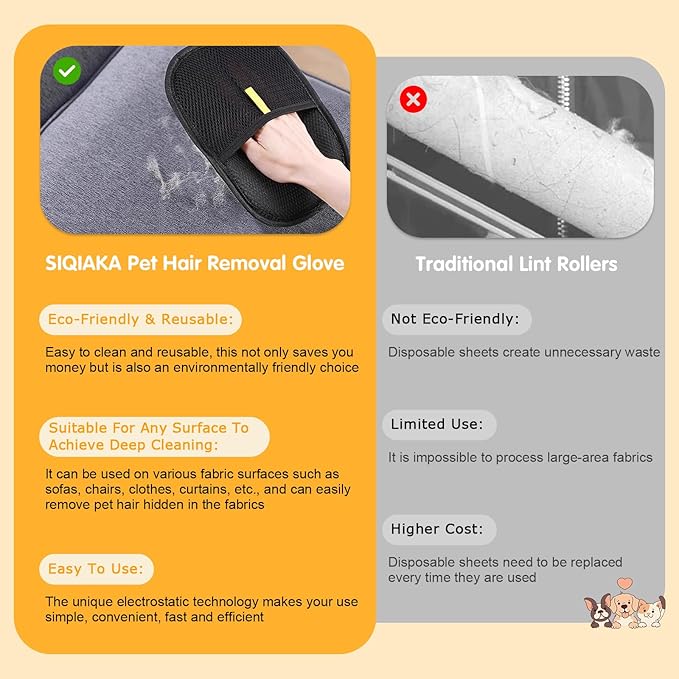 Pet Hair Removal Glove,Reusable Magic Brush Pet Hair Remover Tool for Cats & Dogs,Newly Upgraded Pet Grooming Gloves for Laundry, Carpet, Couch,Car Seat (Black)