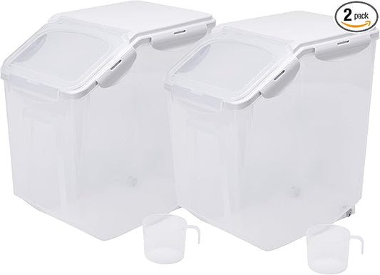 HANAMYA 15 Liter / 30 lbs Rice Storage Container with Measuring Cup, BPA free, For Rice | Grain | Pet Food | Flour, 2 counts, Clear