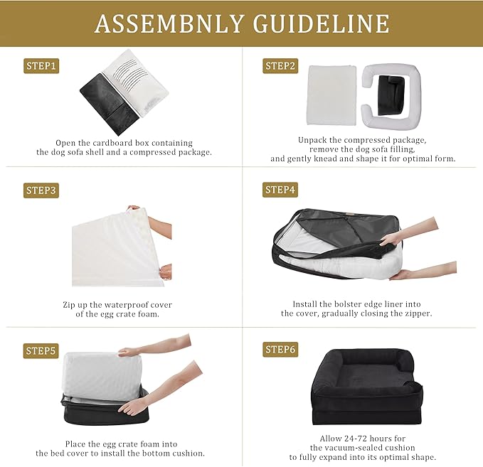 Bedfolks Orthopedic Dog Bed, Big Waterproof Dog Sofa Bed for Large Dogs, Egg Foam Pet Couch Bed with Removable Washable Cover and Nonslip Bottom, Black