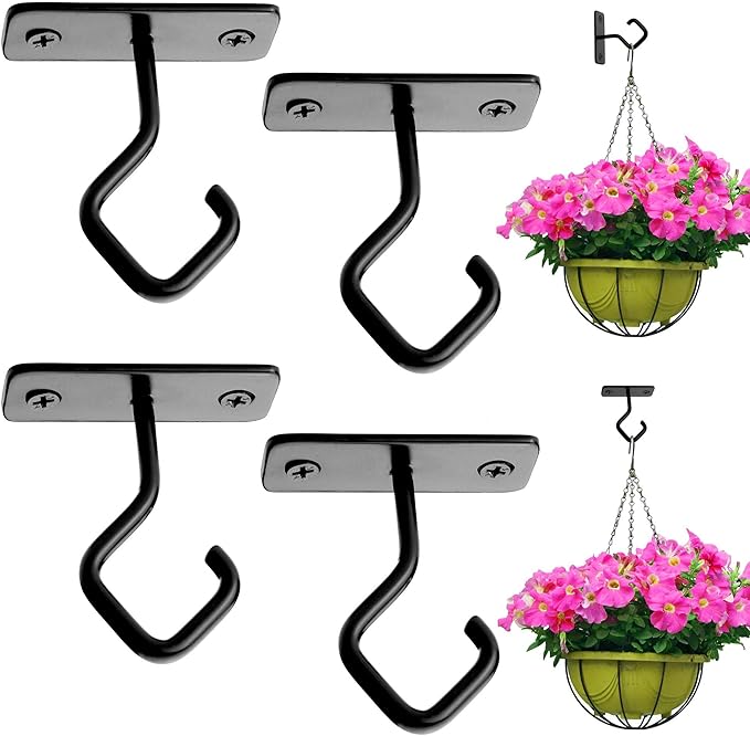 Ceiling Hooks for Hanging Plants: Iron Plant Bracket for Wall Mount - Metal Plant Hanger Indoor Hooks - 4 Pack