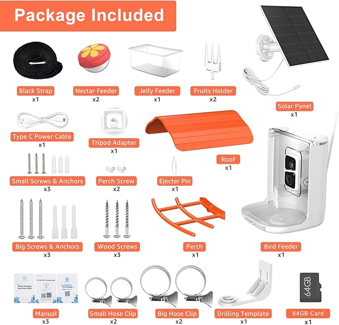birdsnap® PAV- Smart Bird Feeder with Camera Solar Powered, 64GB Card & 2K HD Record Video Bird Camera Live with 5 DIY Add-ons, AI Identify Auto Capture, Ideal Gift for Birds Lover
