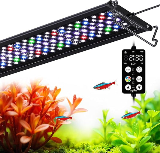 Full Spectrum Aquarium Light, 24/7 Custom Timer, Power-Off Memory, 36-42in 7-Row LED Fish Tank Lights, 8 Colors, 20 Brightness, Day & Night Cycle, Adjustable Mount for Freshwater Plant Growth