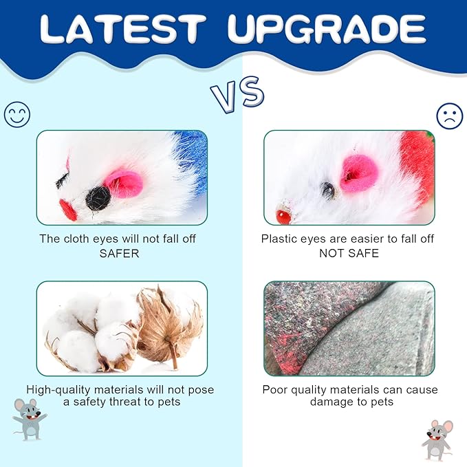 FYNIGO Cat Mouse Toys 17 Value Pack - Catnip Interactive Mice Toys with Feather Tails for Indoor Cats & Kittens - Realistic Plush Hunting Rattle Toys Set