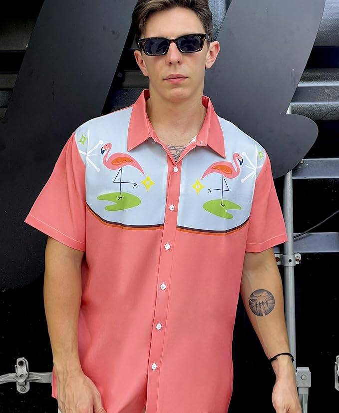 Men’s Hawaiian Shirt Western Cowboy Symmetrical Print Short Sleeve Button Down Casual Beach Holiday Summer Shirt